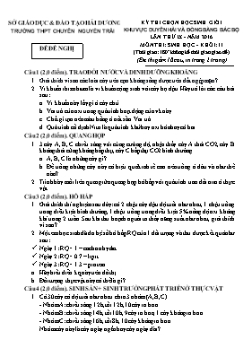 Đề thi chọn học sinh giỏi Sinh học 11 - Năm học 2016-2017 - Trường THPT chuyên Nguyễn Trãi